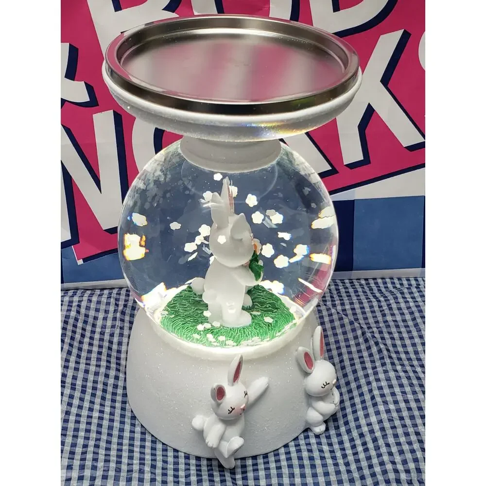 BBW 2022 Bunny Water Globe Large 3 Wick Candle Pedestal / Holder Home Decor - Picture 2 of 5